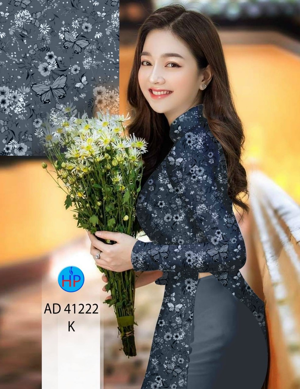 Vải áo dài hoa đều ad 41222 - Ảnh 3