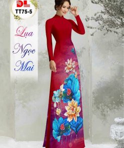 Vải áo dài lụa ngọc mai, hoa sen dltt-75