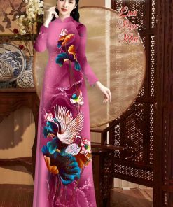 Vải áo dài lụa ngọc mai hoa sen dlmv-3460