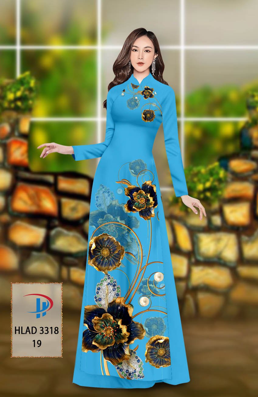 Vải áo dài hoa 3d hlad-3318 - Ảnh 2
