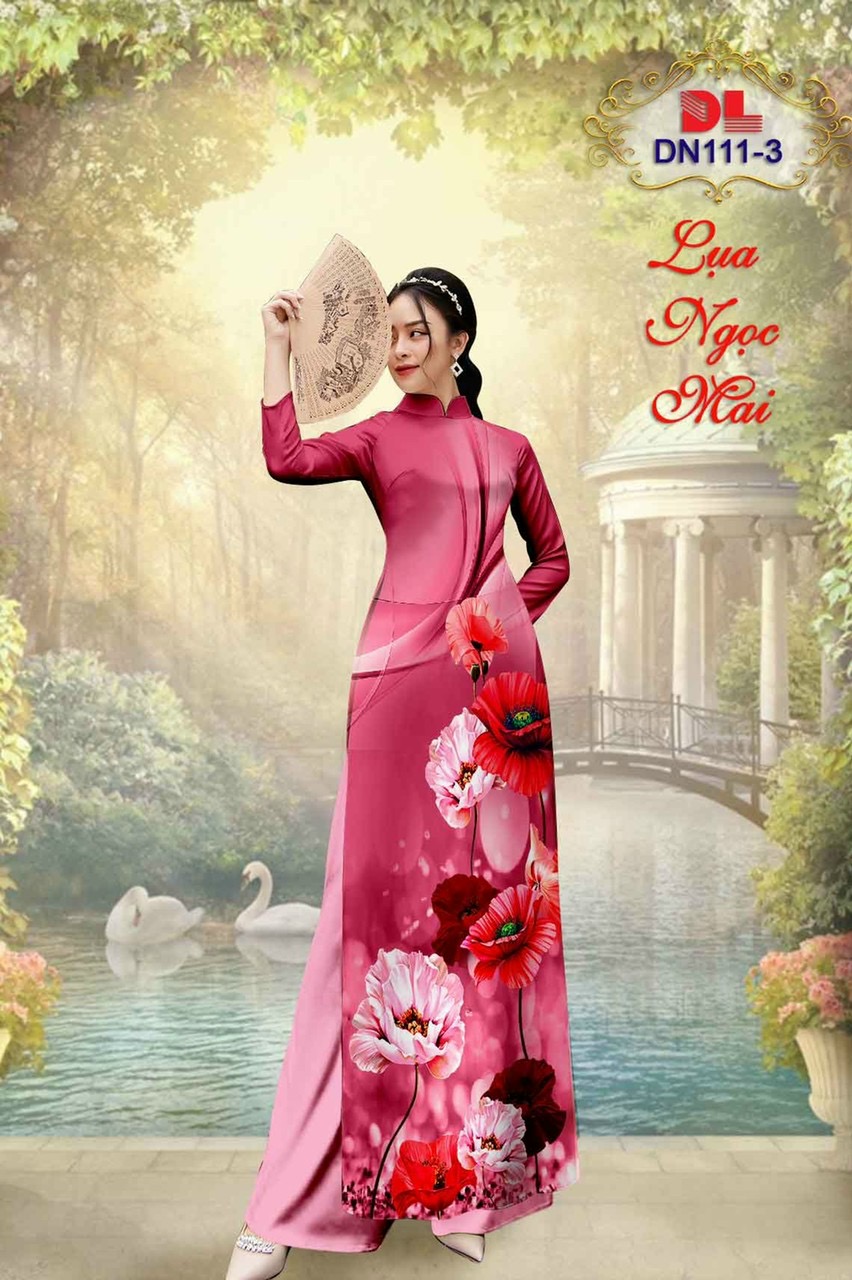 Vải áo dài hoa 3d dldn-111 - Ảnh 7