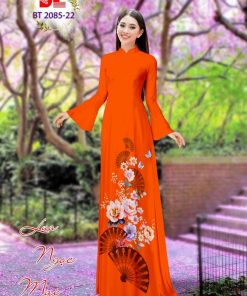 Vải áo dài hoa và quạt dlbt-2085