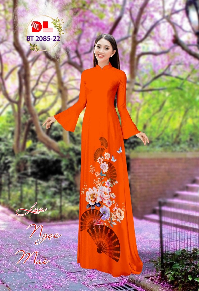 Vải áo dài hoa và quạt dlbt-2085