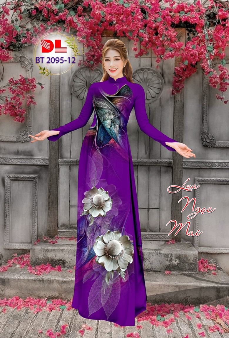 Vải áo dài hoa 3d dlbt-2095 - Ảnh 3