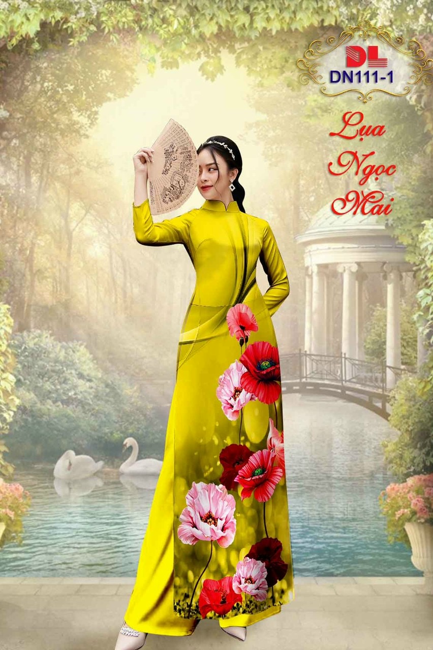 Vải áo dài hoa 3d dldn-111 - Ảnh 9