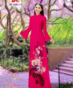 Alternative view of Vải áo dài hoa và quạt dlbt-2085