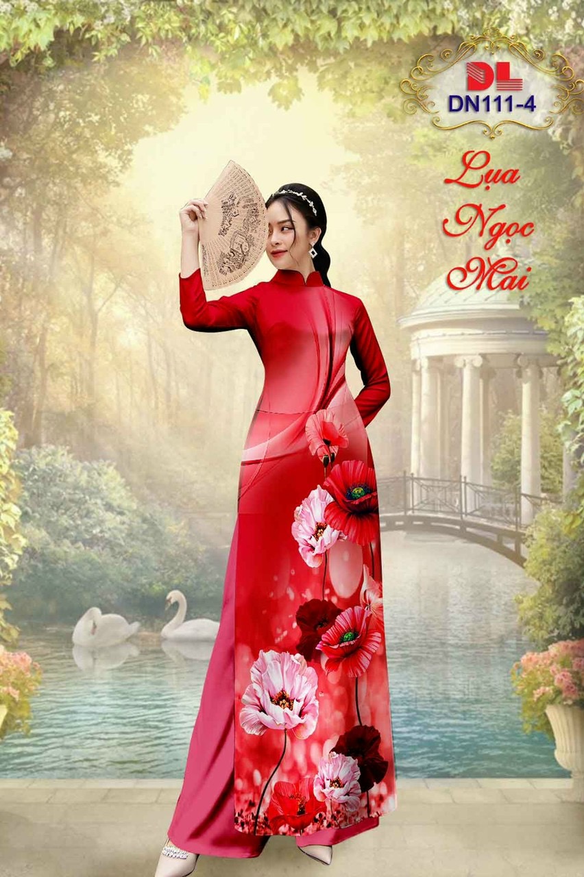 Vải áo dài hoa 3d dldn-111 - Ảnh 2