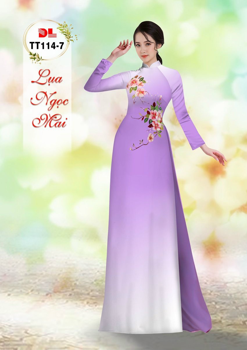 Vải áo dài hoa 3d dltt-114 - Ảnh 4
