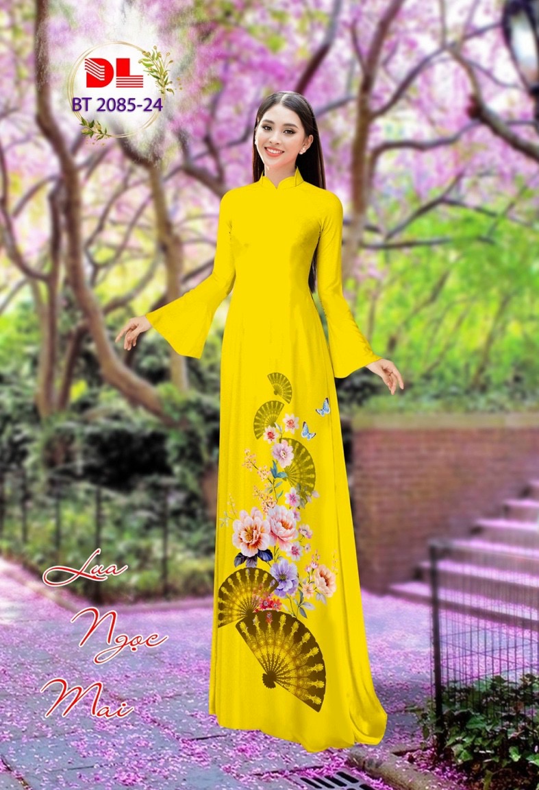 Vải áo dài hoa và quạt dlbt-2085 - Ảnh 10