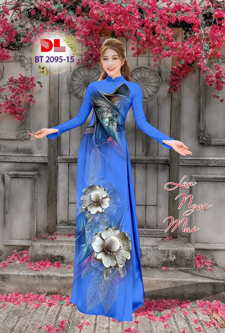 Vải áo dài hoa 3d dlbt-2095 - Ảnh 2