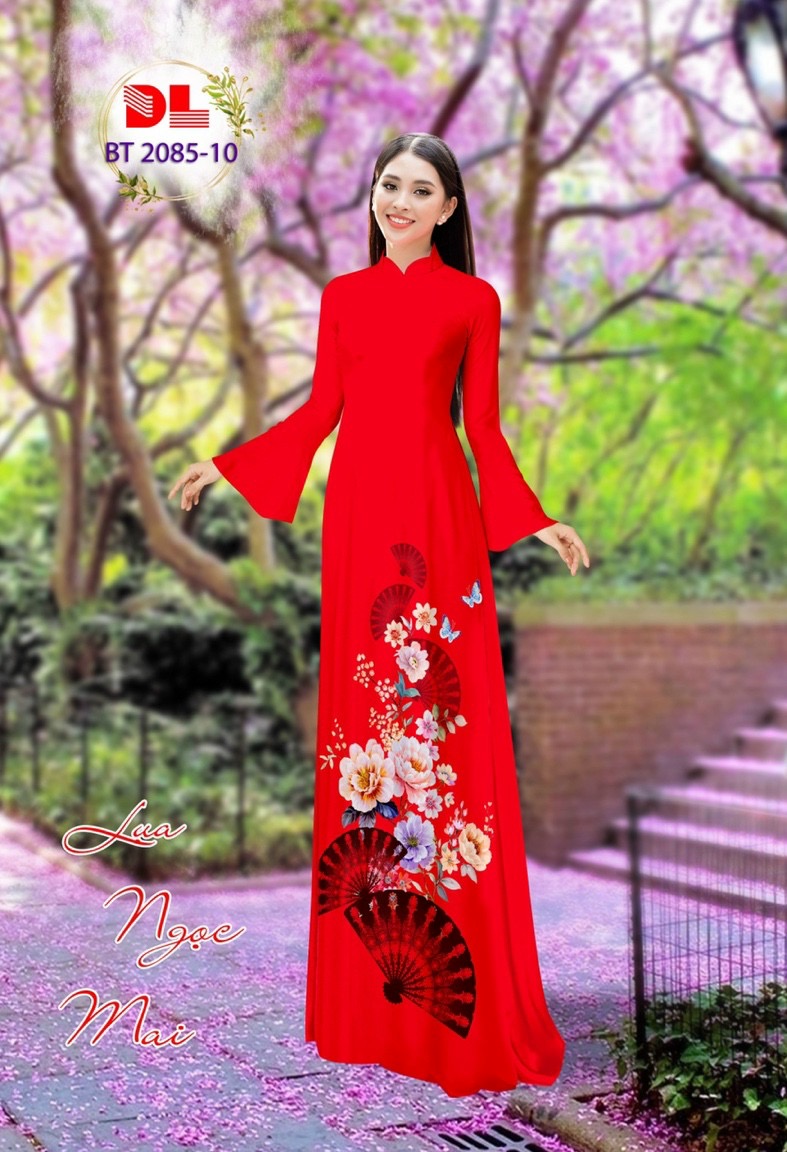 Vải áo dài hoa và quạt dlbt-2085 - Ảnh 7