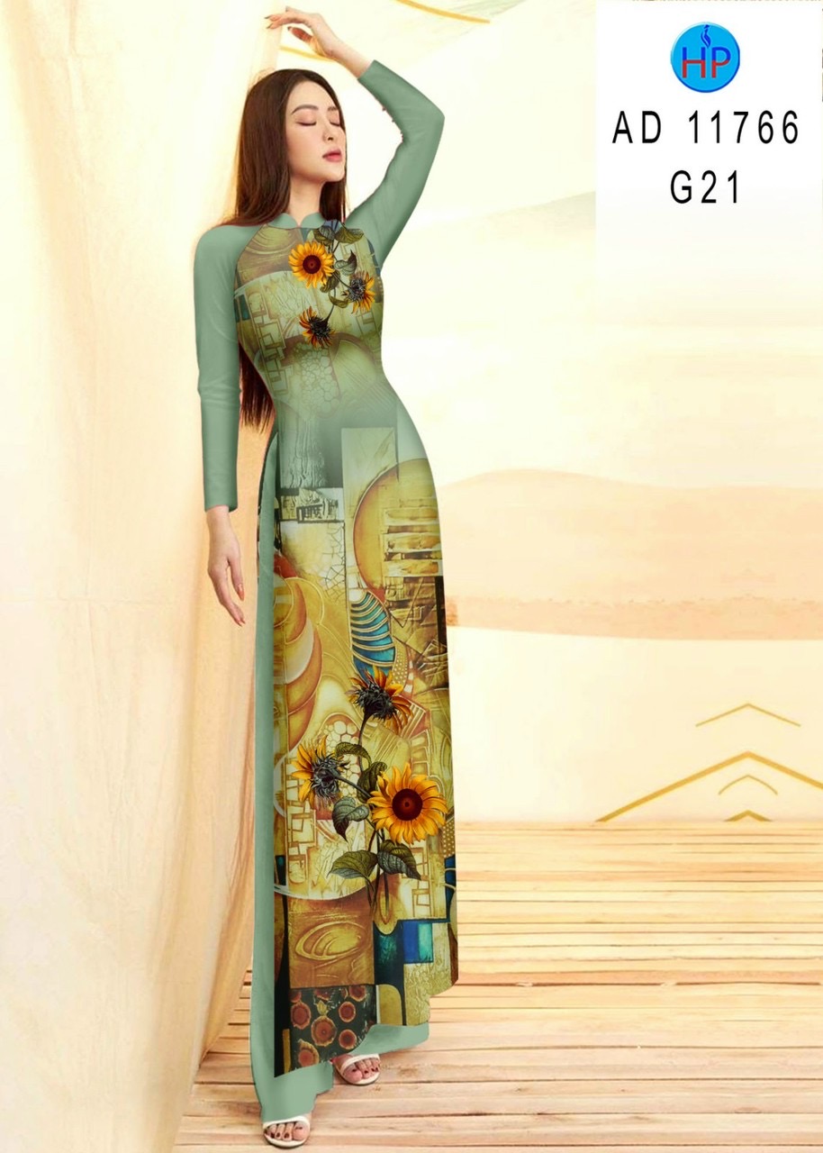 Vải áo dài hoa hướng dương ad 11766 - Ảnh 3