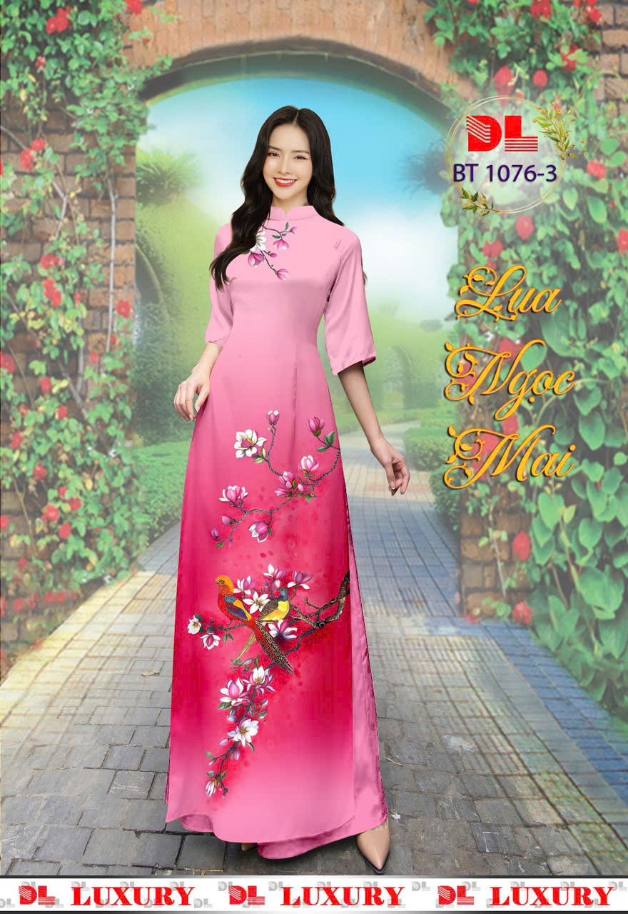 Vải áo dài hoa và chim dlbt-1076