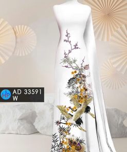 Vải áo dài hoa và chim ad 33591