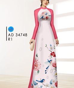 Vải áo dài hoa và chim ad 34748