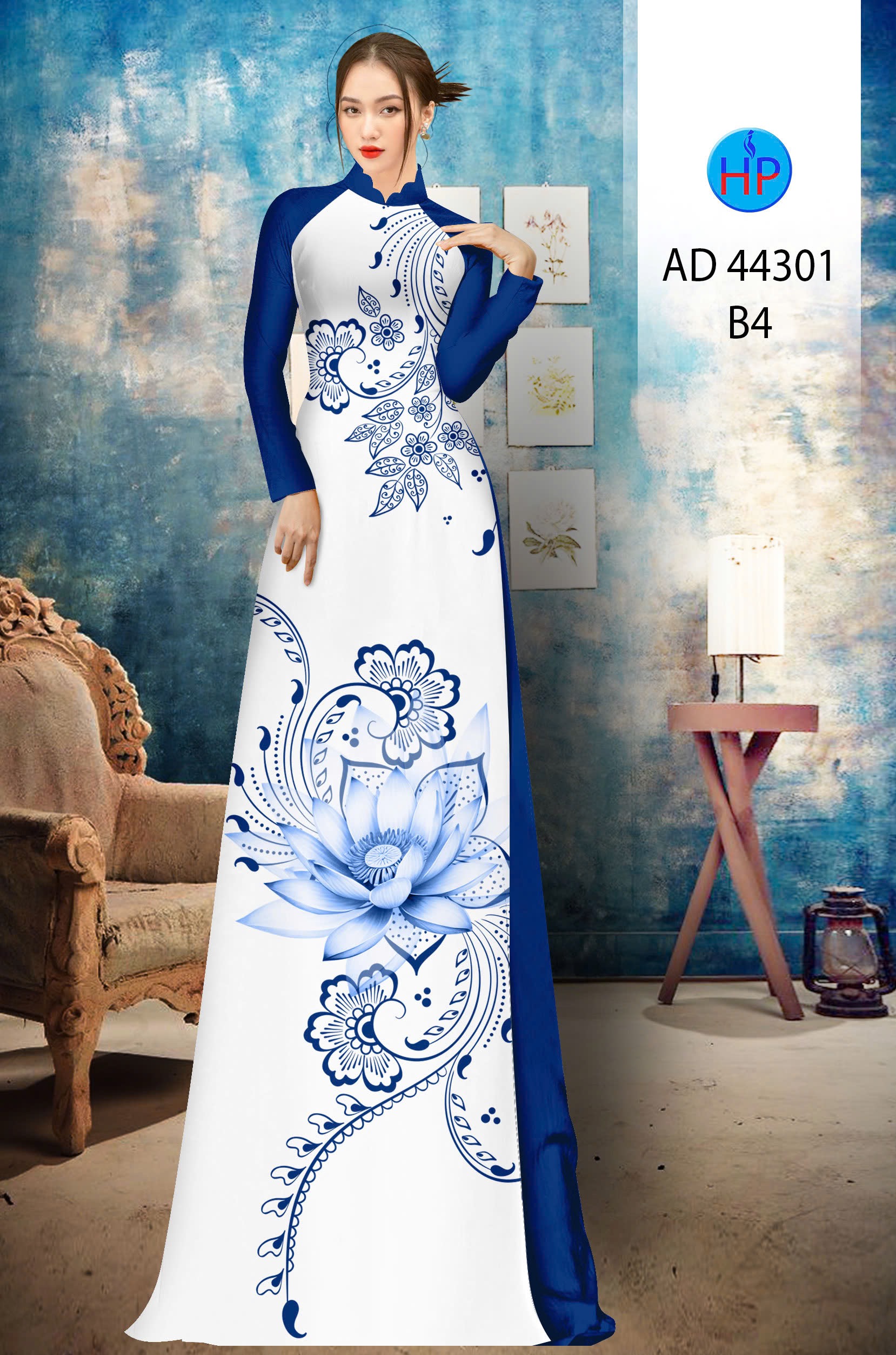 Vải áo dài hoa sen ad 44301