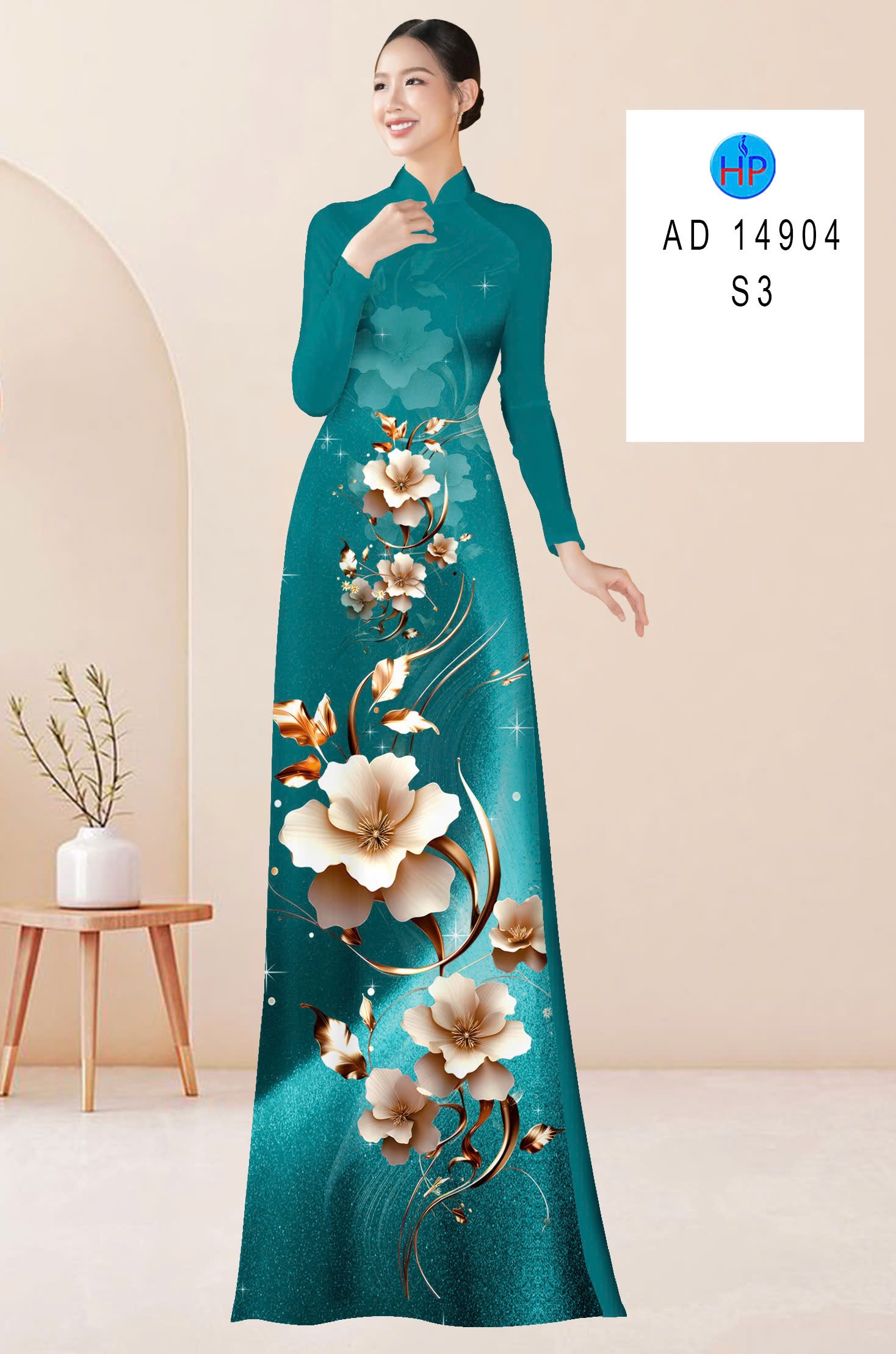 Vải áo dài hoa 3d ad 14904