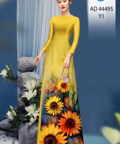 Vải áo dài hoa hướng dương ad 44495