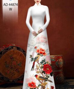 Vải áo dài hoa và chim ad 44874