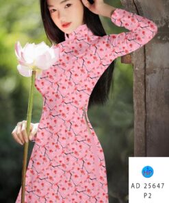 Vải áo dài hoa đào ad 25647