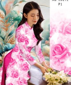 Vải áo dài hoa hồng ad 16041