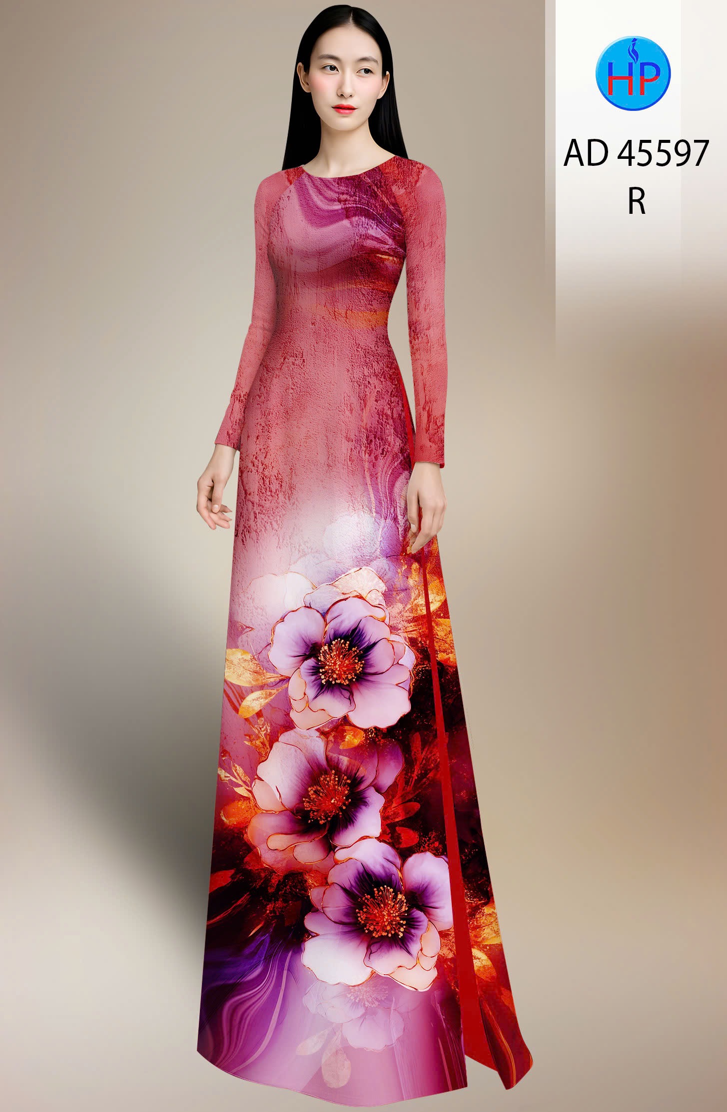 Vải áo dài hoa 3d ad 45597