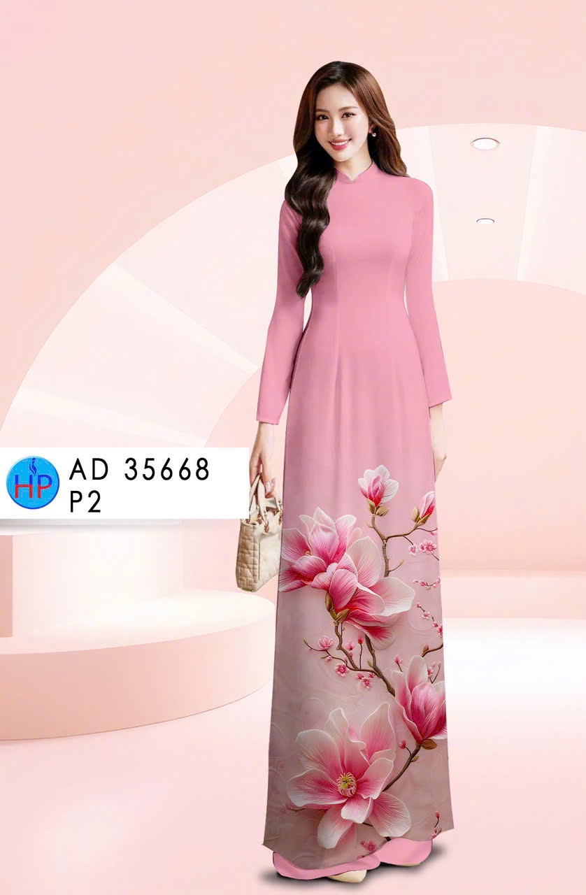 Vải áo dài hoa đào ad 35668