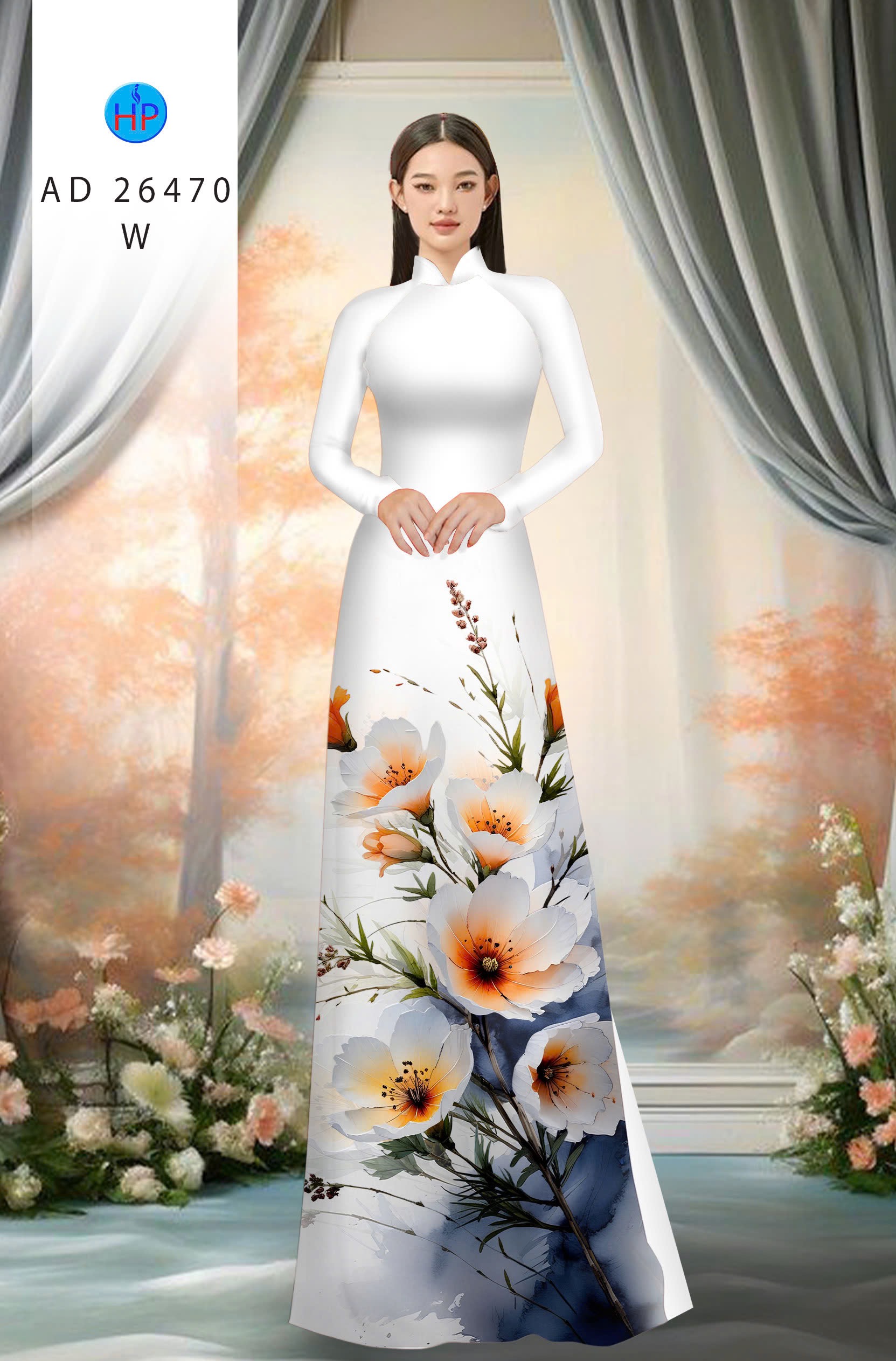 Vải áo dài hoa 3d ad 26470