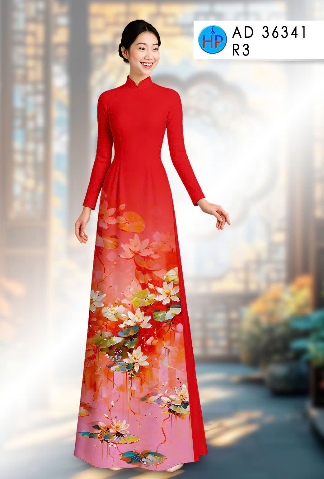 Vải áo dài hoa 3d ad 36341