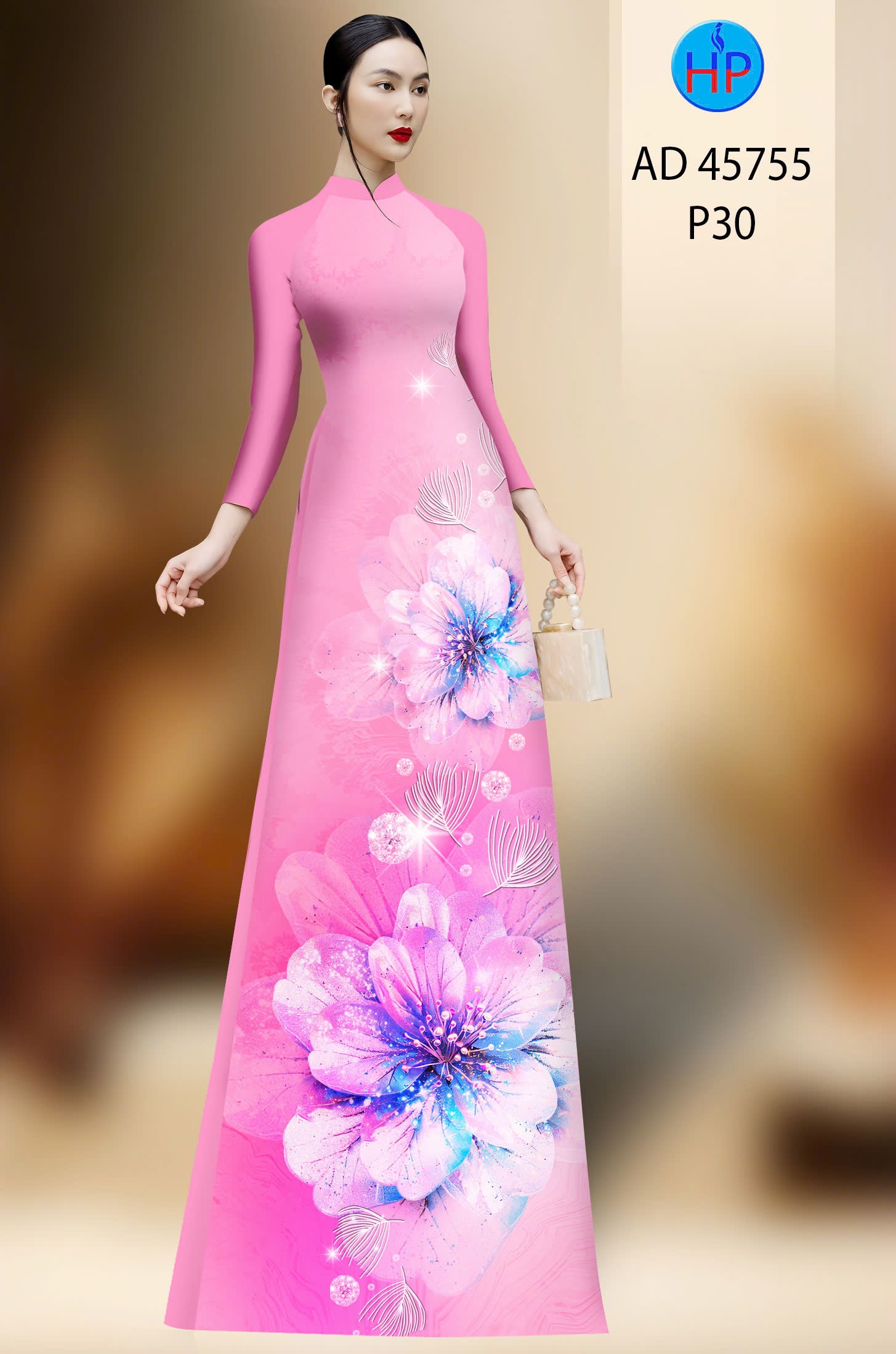 Vải áo dài hoa 3d ad 45755