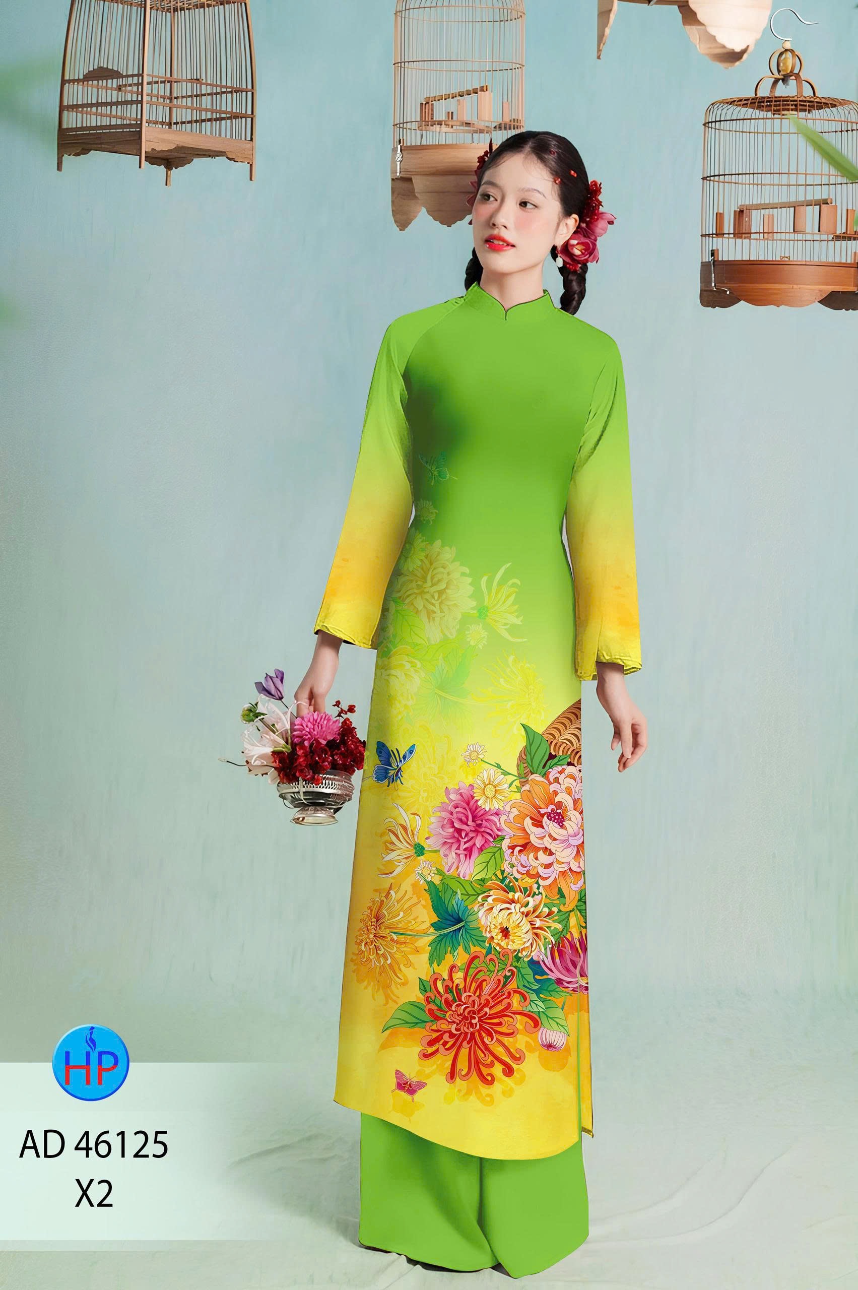Vải áo dài hoa 3d ad 46125