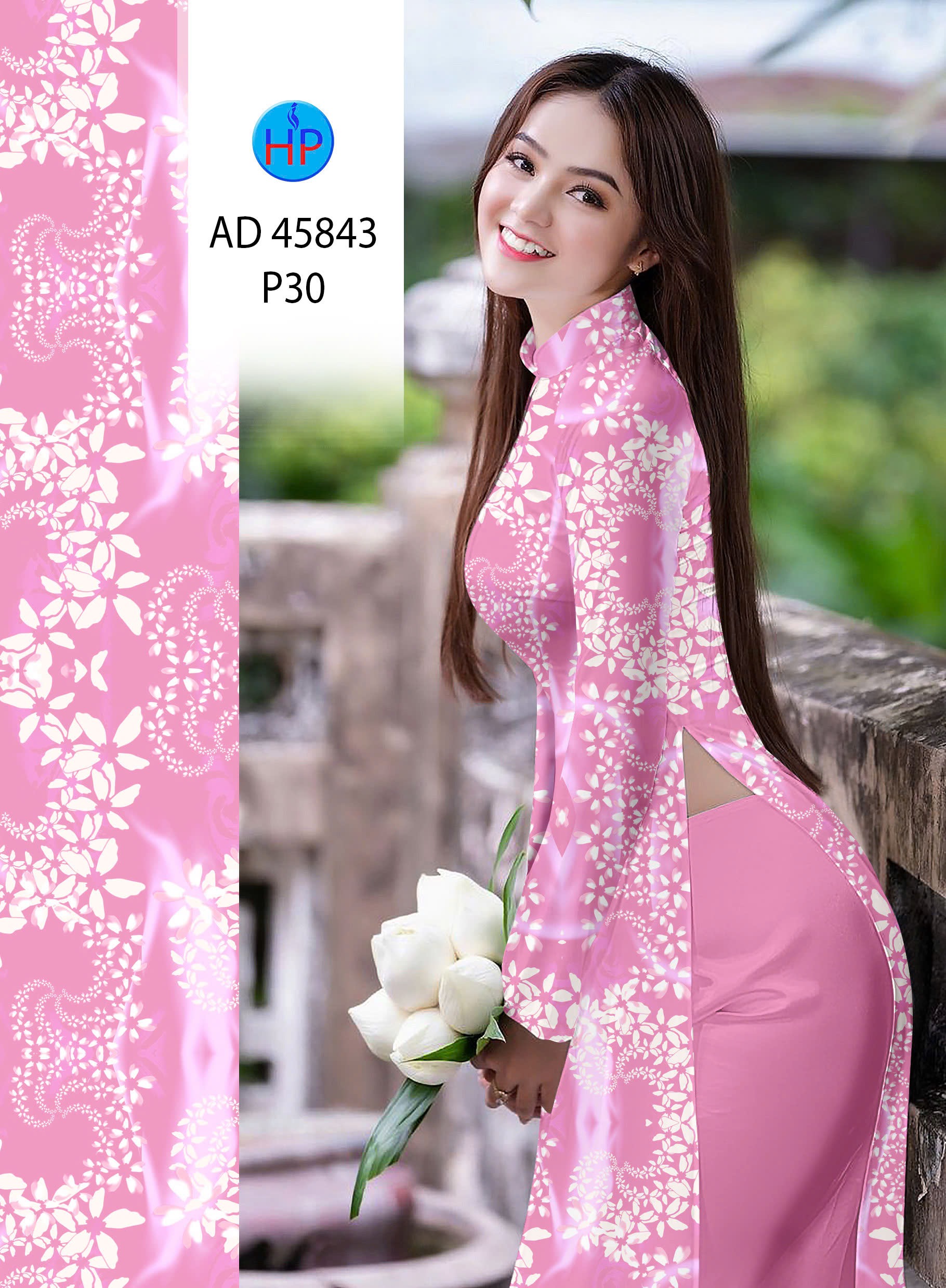 Vải áo dài hoa đều ad 45843