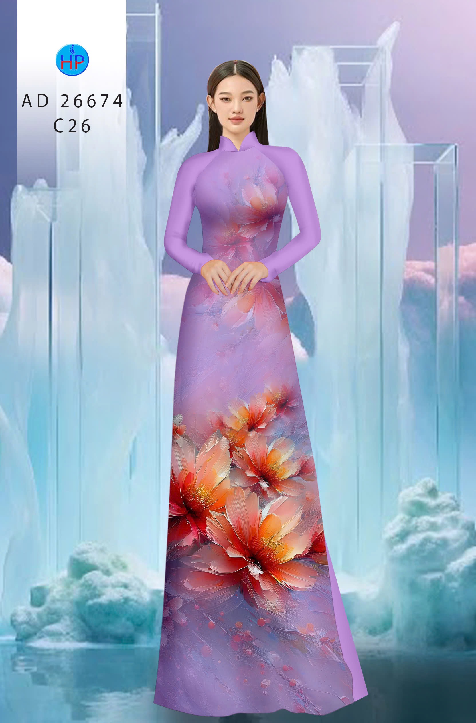 Vải áo dài hoa 3d ad 26674