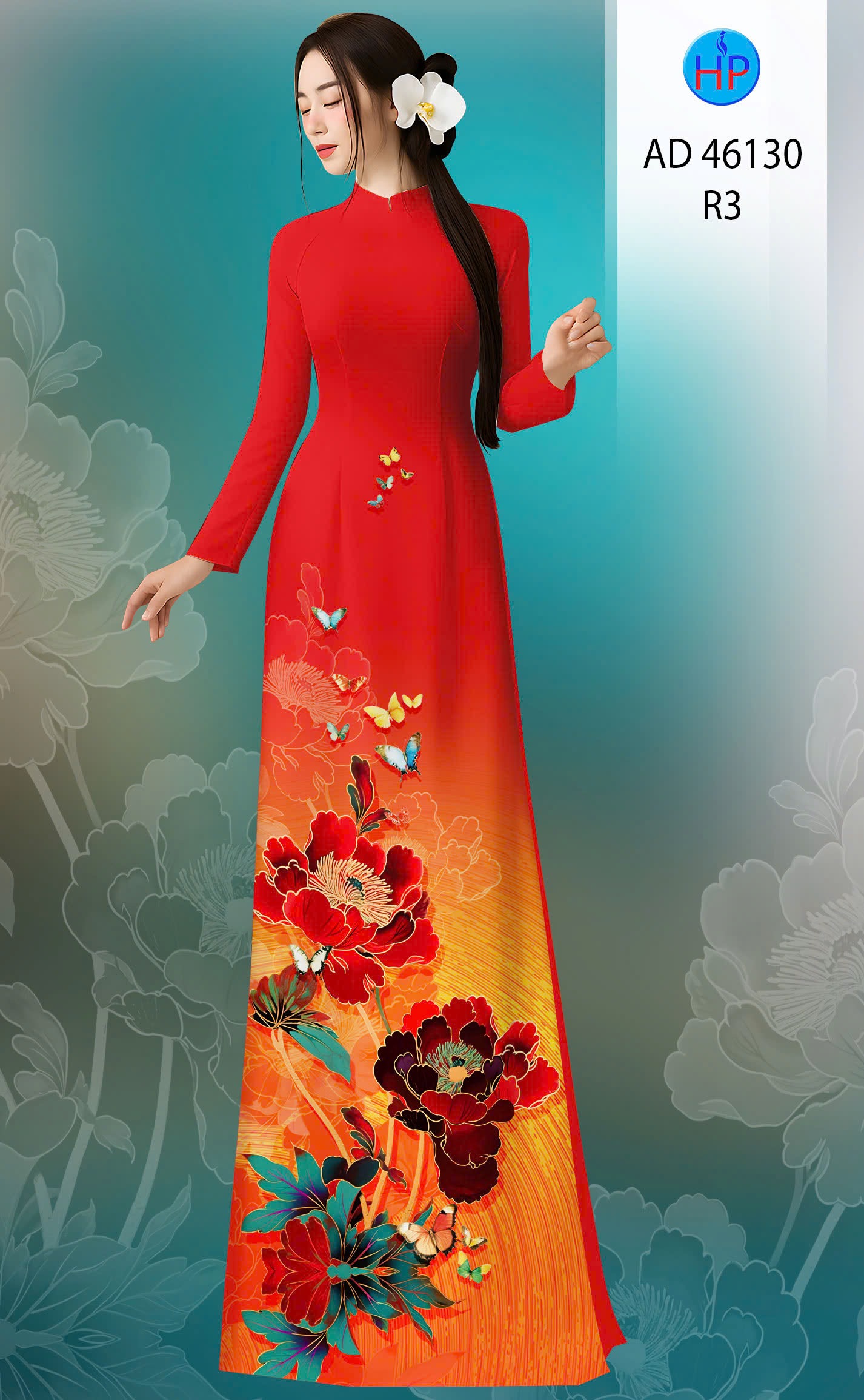 Vải áo dài hoa 3d ad 46130