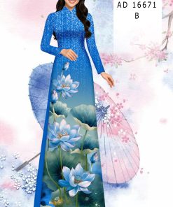 Vải áo dài hoa sen ad 16671