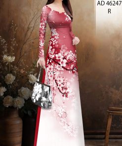 Vải áo dài hoa đào ad 46247